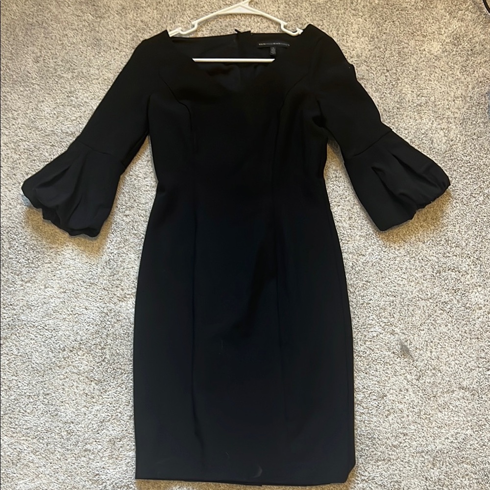 Black Ruffled Bell Sleeve Knee-Length Dress